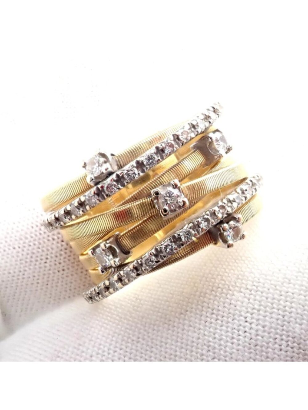Authentic! Marco Bicego 18k Yellow White Gold Diamond 7 Row Goa Ring sz 6.5 - Picture 6 of 14